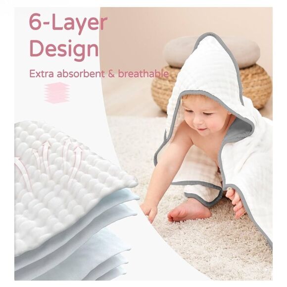 Pink and White Hooded Baby Towels - Picture 4 of 9